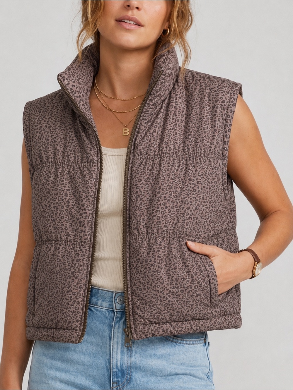 Thread & Supply Quilted Puffer Crop Vest Jacket Sleeveless Lightweight Medium